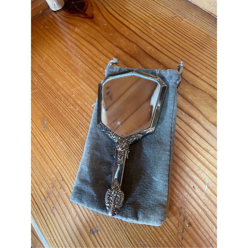 Heavy Vintage Silver Tone Hand Held Mirror